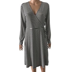 Old Navy Black and White Striped Faux Wrap Dress